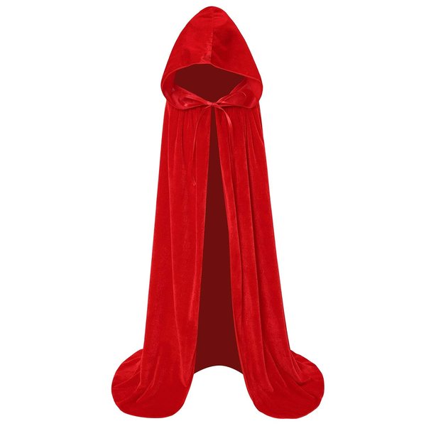 Makroyl Kids Velvet Cloak Cape With Hooded For Halloween Christmas Cosplay Costumes (Small, Red)
