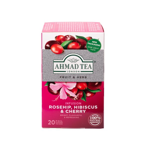 Ahmad Tea Herbal Tea, Rosehip, Hibiscus, & Cherry, 20 ct (Pack of 1) - Decaffeinated & Sugar-Free