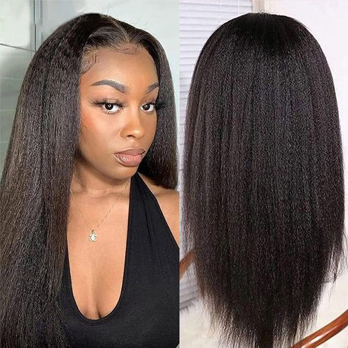 Deep Parting 13x6 Lace Front Human Hair Wig Pre Plucked With Baby Hair Brazilian Kinky Straight Invisible Lace Front Wigs For Women 180 Density（14 Inch)