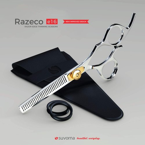 Suvorna 6.5” Barber Thinning Shears for Hair Cutting, Trimming & Styling. Precision 30 Teeth Razor Sharp Edge. Texturizing, Layering, Blending Scissors for Bangs. Best for Salons & Home Use