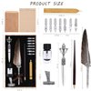 NOPOINO Vintage Quill Pen Ink Set,Feather Quill Pen with Wooden Calligraphy Pen, Including 7 Different Sizes of Nib, Calligraphy pen Set Gift & Women and Man(Grey)