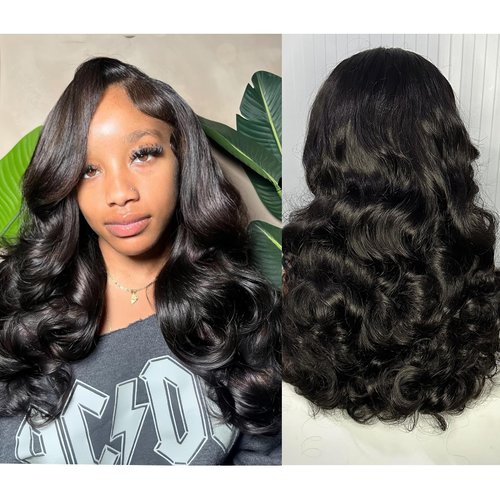 Tendersse Pre Cut Lace Front Wigs Human Hair Bouncy Body Wave Wigs 250% Density 100% Human Hair 12A Loose curl 13x4 Lace Frontal Wigs Pre Plucked with Baby Hair(26Inch)