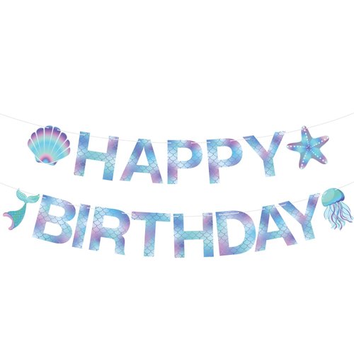 Mermaid Birthday Banner Mermaid Birthday Decorations Glitter Mermaid Birthday Banner Sign Mermaid Party Supplies Little Mermaid Birthday Decorations for Girls Boys Kids Birthday Party Baby Showers