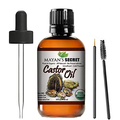 Mayan's Secret - 4oz Pure Castor Oil Organic Cold Pressed Unrefined Glass Bottle Hexane Free Hair Oil for Hair Growth, Eyelashes, Eyebrows – Oil for Skin, Face, Body