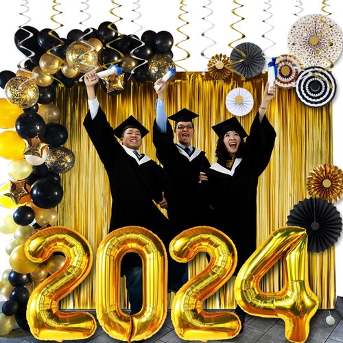 New Years Decorations 2024:40in 2024 Balloons,89Pcs Black and Gold New Years Eve Party Supplies are Perfect for your Graduation Decor
