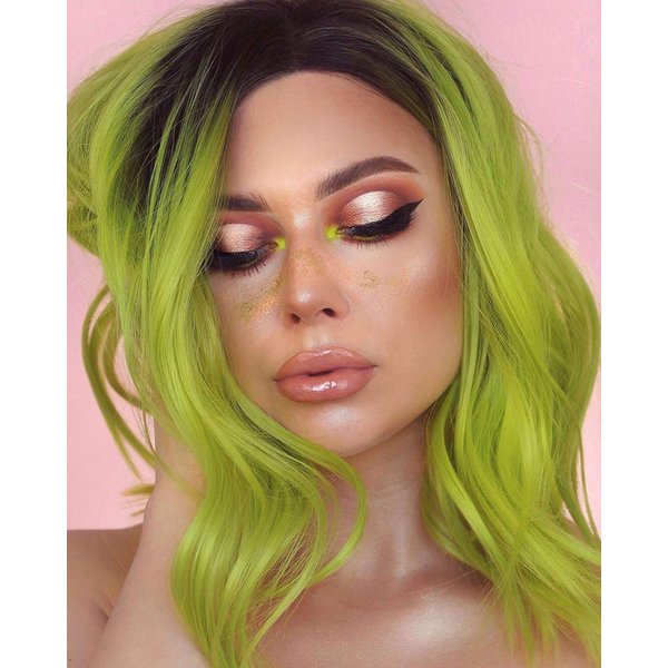 G&T Wig Green Bob Wavy Wigs for Women Lime Green Wig Middle Part Heat Resistant Party Halloween Cosplay Costume Wig(14 inch, ombre green)