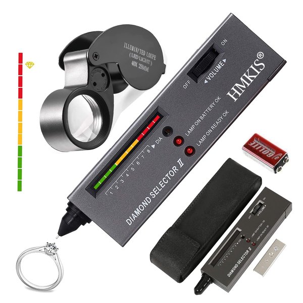 HMKIS Diamond Tester, High Accuracy Jewelry Diamond Tester＋ 40X Mini LED Magnifying, Professional Diamond Selector for Novice and Expert, Thermal Conductivity Meter