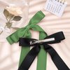 2Pcs Silky Satin Hair Bows for Women Hair Clip Hair Ribbon Ponytail Holder Accessories Slides Metal Clips Hair Bow for Girls Toddlers Teens Kids-Black/Green