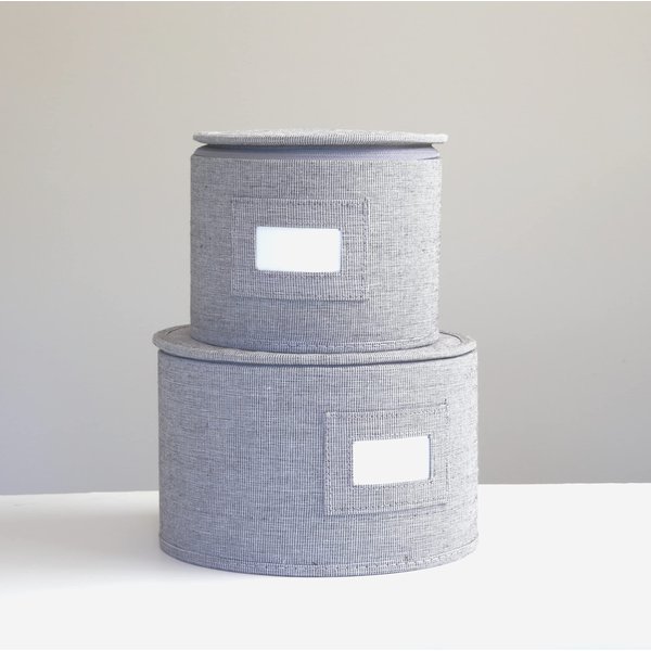 In This Space Grey Twill Hard Shell(tm) Two Round China Plates Storage Container With Secure Lid (8.25" and 6")