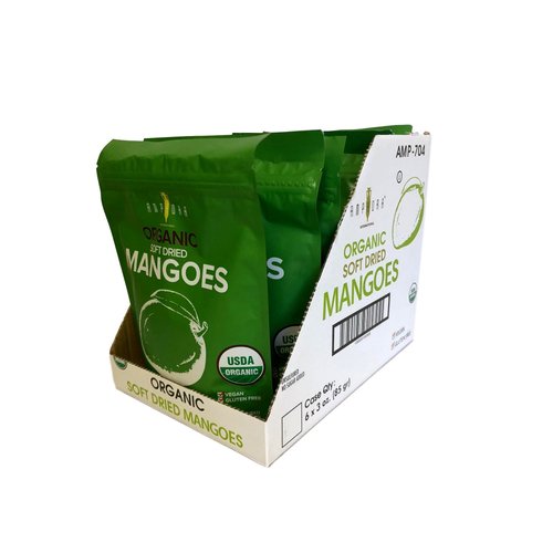 Amphora Dried Mango - Organic Soft Dried Mangoes No Sugar Added - Vegan and Gluten-Free Snack - 3 Oz (Pack of 6)