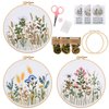 Lukinbox 3 Sets Embroidery Kit for Beginners, Fabric Cross Stitch Kits for Adults, DIY Embroidery Starter Kits with Floral Flower Patterns, Embroidery Hoops, Clothes, Threads and Needles