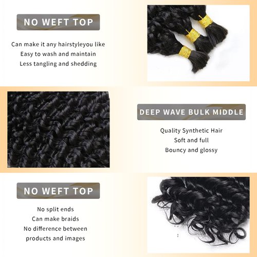 ODBE Human Braiding Hair Deep Wave Bulk Boho Braids Human Hair for Braiding No Weft 2 Bundles/Pack 100g 16A Brazilian Virgin Curly Human Hair Extensions for Braids Human Hair Braiding Hair 20 Inch