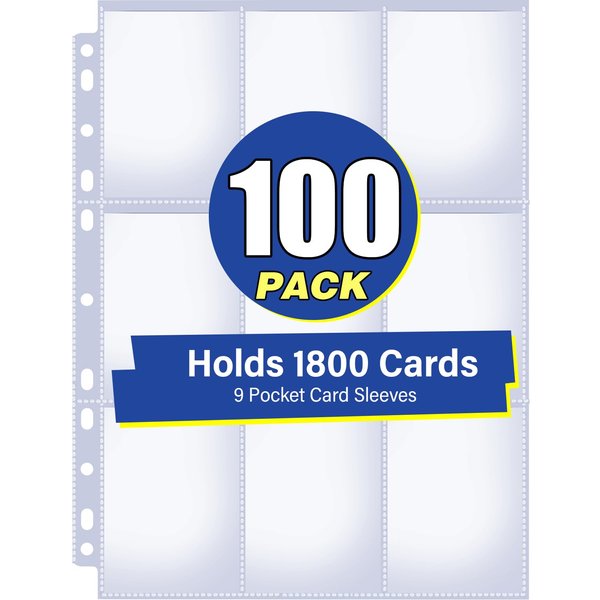 100 Pack Double-Side Card Sleeves Binder Sheets, Holds 1800 Cards, Trading Card Binder Sleeves Fit for MTG, Sports, Baseball, Game, Kpop Cards