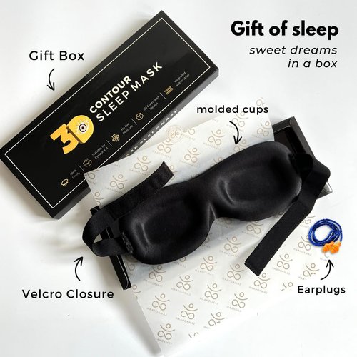 Samadhaan 3D Contoured Eye Masks for Sleep - Light Weight Eye Mask for Sleeping - 3D Travel Eye Mask for Eyelash Extensions with Velcro Closure - Concave Molded Night Eye Covers for Sleeping - Black