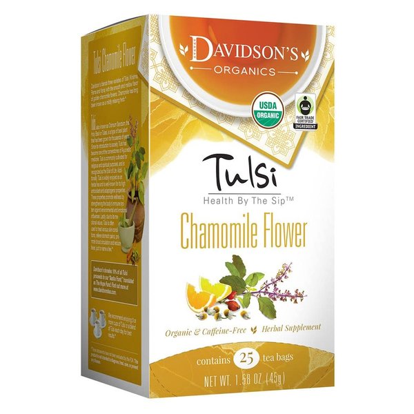 Davidson's Organics, Tulsi Chamomile Flower, 25-count Tea Bags, Pack of 6