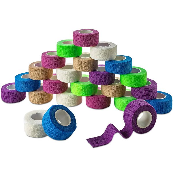 MEDca Self Adherent Cohesive Wrap Bandages 1 Inch X 5 Yards 24 Count with Strong Elastic and Colorful First Aid Tape for Sprain Swelling and Soreness on Wrist and Ankle (Rainbow Color)