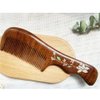 Natural Handmade Sandalwood Hair Comb, Anti-Static Hair Detangler Wooden Combs for Men,Women,Kids Fine Tooth Wood Comb (Flower drawing with free pouch)