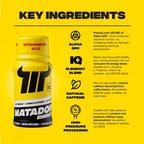 Matador Energy Shots - Sampler 8 Pack - Nootropic Natural Caffeine Energy Shot, B Vitamin Complex, 200 MG of ALPHA GPC Enhancing Cognitive Function