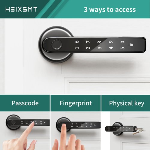 HEIXSMT Fingerprint Door Knob Biometric Door Lock with Code Keyless Entry Door Handle for Bedroom Home Hotel Office Apartment Black