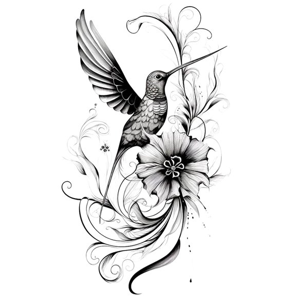 Dopetattoo 6 Pcs Temporary Tattoos Hummingbird Flower Fake Tattoos for Adult Real Tattoo