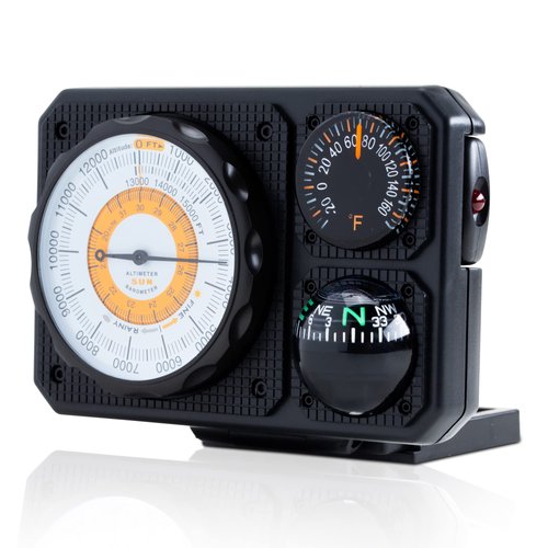 Sun Company Navigat'r 6 - Six-Function Dashboard Instrument for Car and Truck | Altimeter, Barometer, Ball Compass, Thermometer, LED Light, Signal Mirror