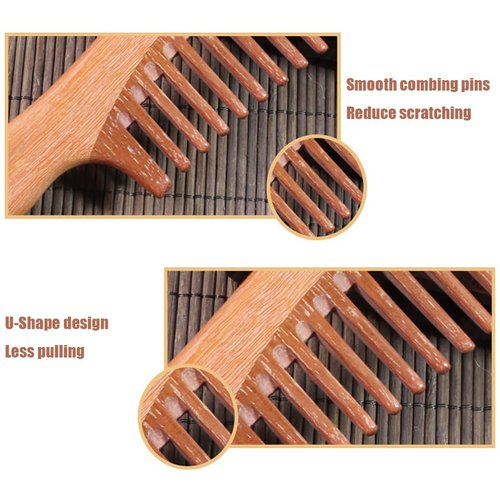Wooden Wide Tooth Comb for Women Men Kids, Anti-static Detangling Hair Comb for Curly Fine Straight Wet Dry Hair, Natural Sandalwood Styling Comb