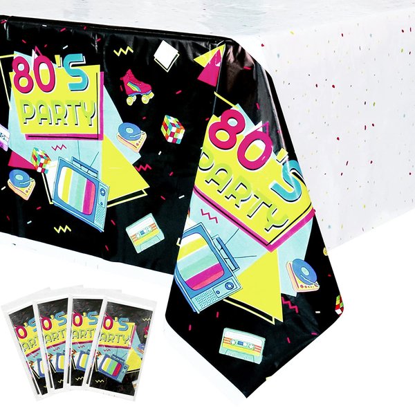 Hegbolke 4 Pack 80s Plastic Party Tablecloths - Back to The 80s Party Decorations 80’s Party Table Cover for 80s Theme Birthday Party Supplies Throwback Birthday Party Decoration