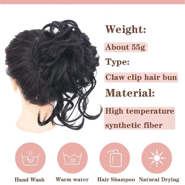 Dybst Claw Synthetic Hair Bun Messy Curly Wavy Hair Bun Chignon Hair Scrunchies Extension Elastic Ponytail Hair Band Hair Ring Wrap For Women Updo Hairpiece
