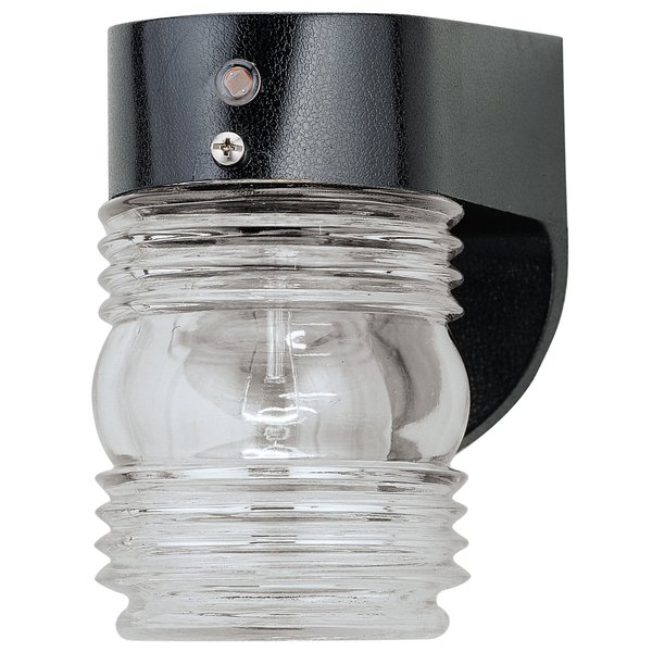 Westinghouse 6694900 Traditional One-Light Outdoor Jelly Jar Wall Fixture with Dusk to Dawn Sensor, Black Finish on Polycarbonate, Clear Glass