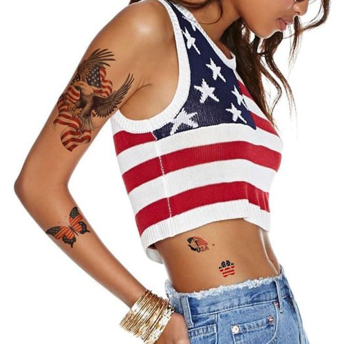 Jctato 4th of July Tattoos Half Arm Independence Day Fake Tattoo Face Tattoos American Flag Temporary Tattoos for Men Women Kids Party Favor,Half Arm Tattoo