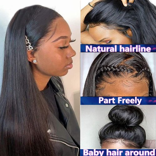 MISSJAY 30 Inch Lace Front Wigs Human Hair Brazilian Straight Human Hair Wigs for Black Women 13x4 Lace Frontal Wigs Pre Plucked Natural Hairline with Baby Hair Natural Black