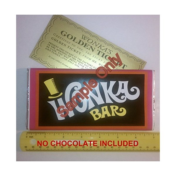 7 Ounce sized willy wonka chocolate bar wrapper and golden ticket (no chocolate)