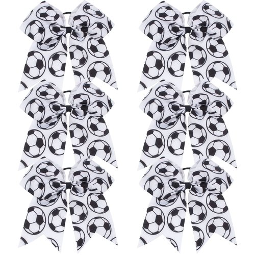 6 Pieces 8 Inch Soccer Cheer Bows Soccer Sport Hair Ties Ponytail Holder Soccer Sport Hair Accessories Soccer Bows for Girls Players Teams