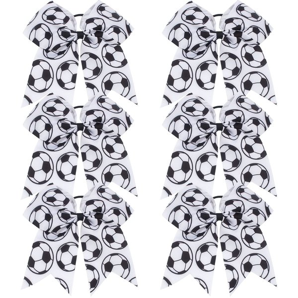 6 Pieces 8 Inch Soccer Cheer Bows Soccer Sport Hair Ties Ponytail Holder Soccer Sport Hair Accessories Soccer Bows for Girls Players Teams