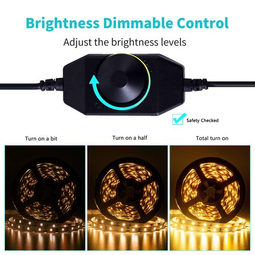 JUNWEN 20FT LED Strip Light Warm White 360 LED Beads,12V Soft Dimmable Lights Strip,Flexible Undercabinet Tape Lighting,Bedroom String Light with UL Listed Power Supply