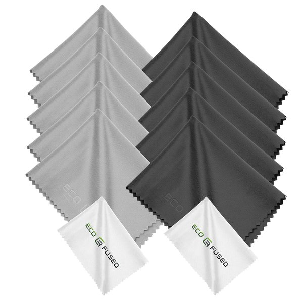 ECO-FUSED Microfiber Cleaning Cloth - 6 x 7 Black/Grey Microfiber Cloth with White Cleaning Cloth - 12 Pack Microfiber Cleaning Cloth for Glasses & Camera Lens