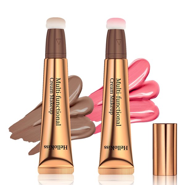 Paminify Contour Beauty Wand,Liquid Blush Wand,Face Contouring with Cushion Applicator,Nourishing Bronzer Stick Natural Finish,Cream Contour Stick,Cruelty-free,Medium Contour+Rosa Pink Blush