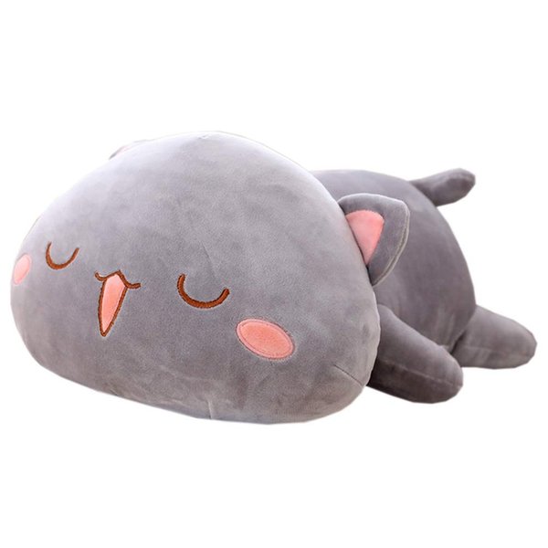 Jensquaify Cat Plush Hugging Pillow, Soft Kitten Plush Cat Stuffed Animals Toy Gifts for Kids (Grey Squint Eyes, 19.6")