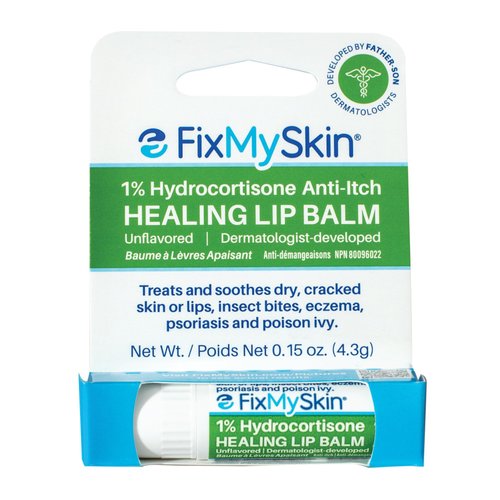FixMySkin 1% Hydrocortisone Healing Lip Balm, Unflavored, 0.15 oz