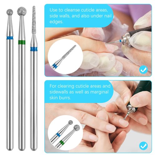 Difenni Cuticle Drill Bit,Cuticle Drill Bits for nails 3pcs Diamond Nail Drill Bits for 3/32''Electric Nail File Machine Pedicure Tool