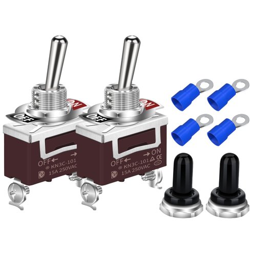 DaierTek Waterproof Toggle Switch 12V DC 30A Heavy Duty 2 Pin ON Off SPST with Weatherproof Boot Cap Cover for Auto Car Marine Boat -2 Pack