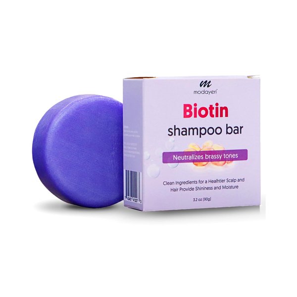 Biotin-Infused Purple Shampoo Bar for Blonde Hair - Natural Toning, Brightening and Strengthening Shampoo Blonde, Lightened & Gray Hair, Sulfate-Free & Solid Hair Care for Silky, Radiant Locks, 3.2 oz