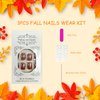 Tyuimhx Fall Maple Leaf Press on Nails Short Square Fake Nails With Chrome Designs Thanksgiving False Nails Full Cover Stick on Nails Acrylic Autumn Maple Leaves Artificial Nails for Women 24 Pcs
