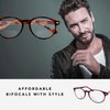 Boomer Eyeware Classic Stylish Bifocal Rounders, Reading Glasses for Men & Women, 2.50, Brown