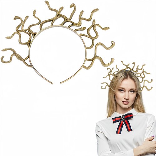 HAIMITI Halloween Snake Headbands Gold Medusa Snake Hair Accessories Novelties Hair Bands Funny Non Slip Head Hoops For Adult Man Women Girls Halloween Cosplay Costume Party Supplies Decoration 1pcs