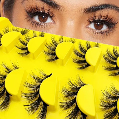 Fox Eye Lashes Wispy Eyelashes 21mm Long Cat-Eye Lashes Angel Wing Lashes Faux Mink False Eyelashes Natural Look 5 Pairs pack(Mao-06)