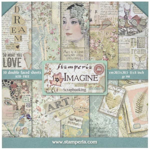 STAMPERIA INTERNATIONAL, KFT PAPER PAD 8X8 10PK IMAGINE, 20.3 x 20.3 (8" x 8"), Multicoloured
