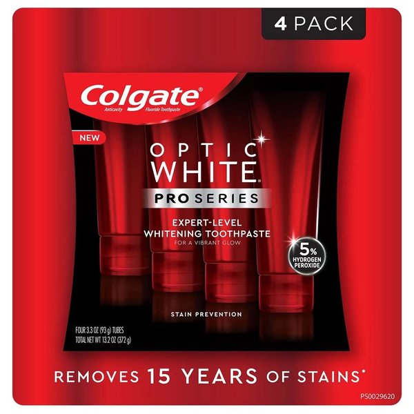 Colgate Optic White Toothpaste Pro Series Stain Shield 3.3 Ounce (Pack of 4)