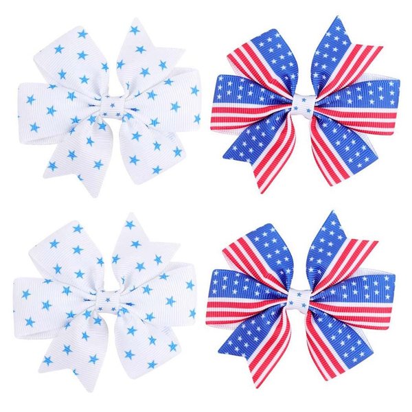 Girl Hair Clip Grosgrain Ribbon Hair Bow Baby Girls Hair Accessories for 4th of July 4 Pack ZFJ33 (Set 3)