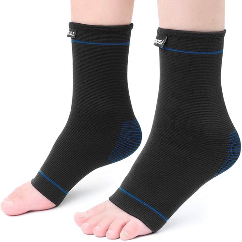 Protle Soft Ankle Brace Compression Support Sleeve (Pair) for Injury Recovery, Pain Relief, Joint Pain, Achilles Tendon, Plantar Fasciitis Foot Socks, Reduce Swelling, Arch Support (Blue, Small)
